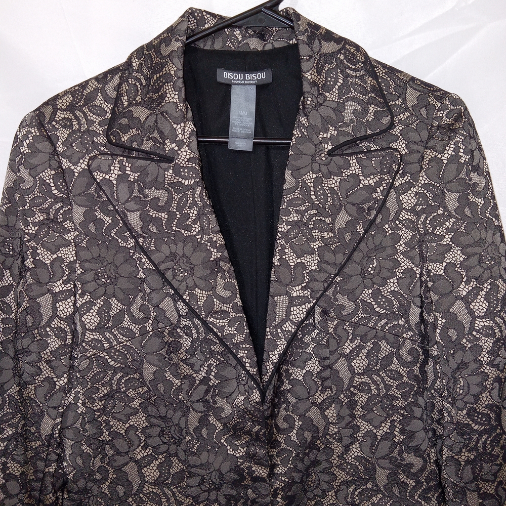 Bisou Bisou Black Lace/Nude Jacket Size M NWOT Tailored Elegant Classic Chic - Picture 4 of 15